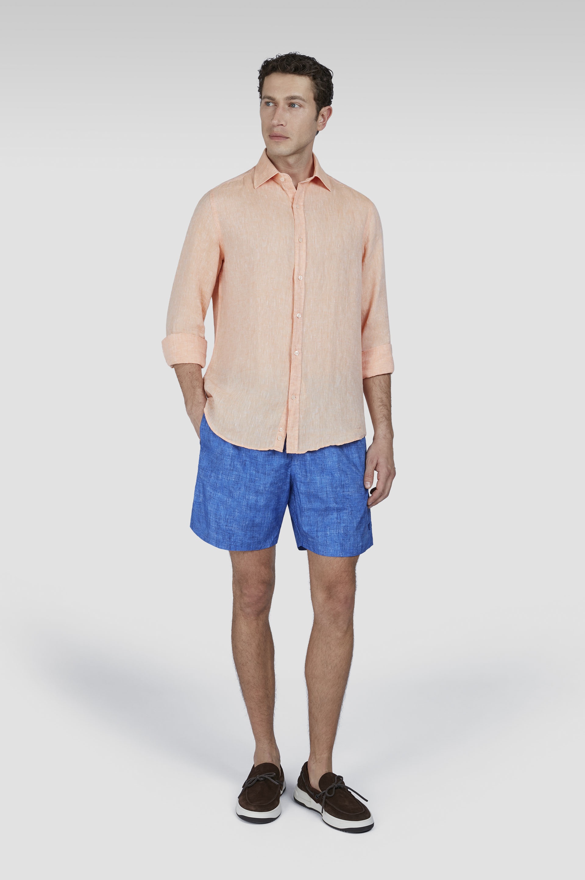 SWIM SHORTS WITH LINEN-EFFECT PRINT - 2
