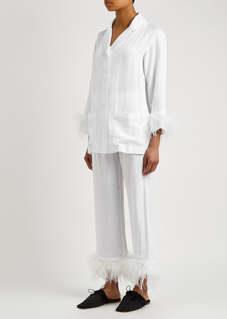 Party white feather-trimmed pyjama set - 4