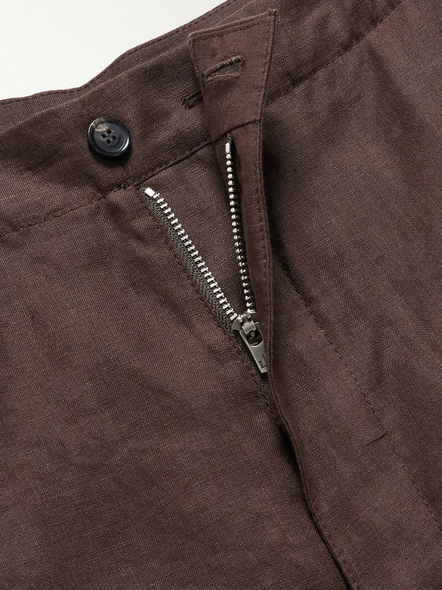 Straight-Leg Linen Shorts Brown - 6