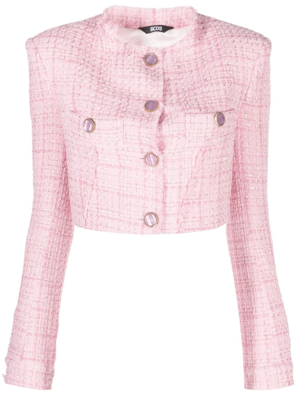 button-up cropped tweed jacket - 1