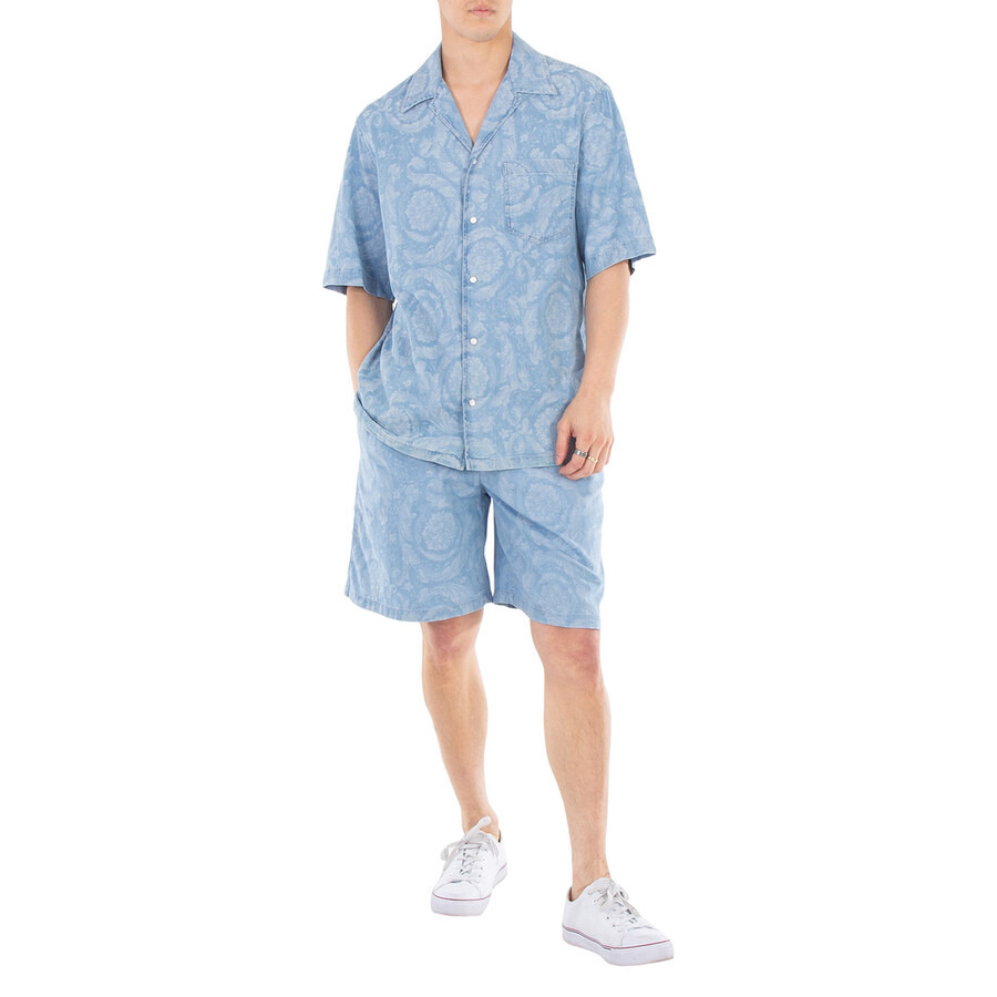 Versace Barocco Pattern Chambray Shorts - 3