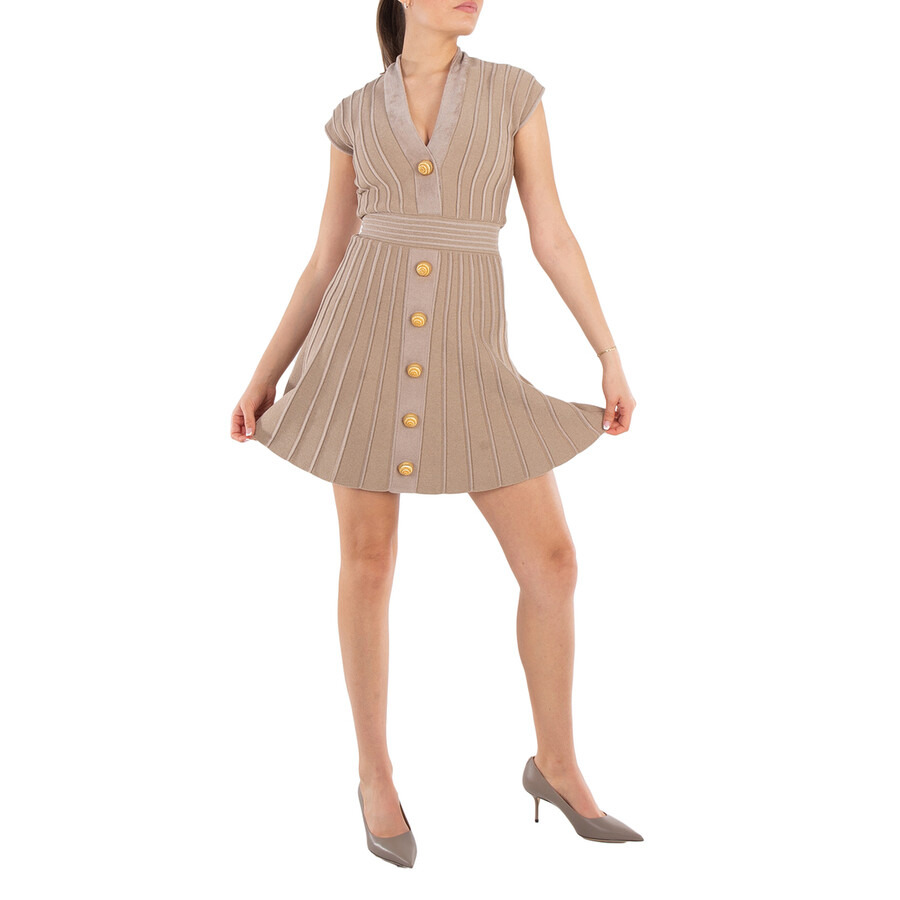 Balmain V-Neck Ribbed Mini Dress - 6