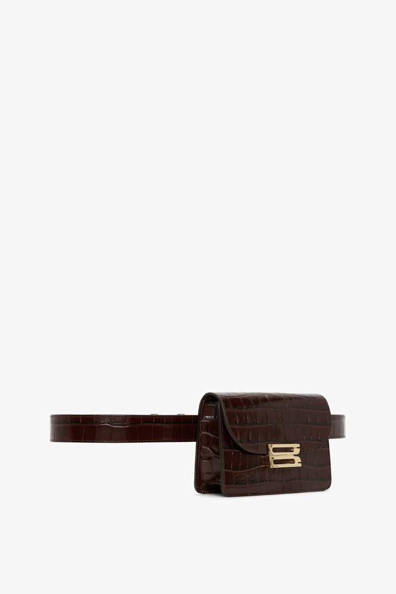 Nano Dorian Belt Bag In Dark Brown Croc Embossed Leather 2