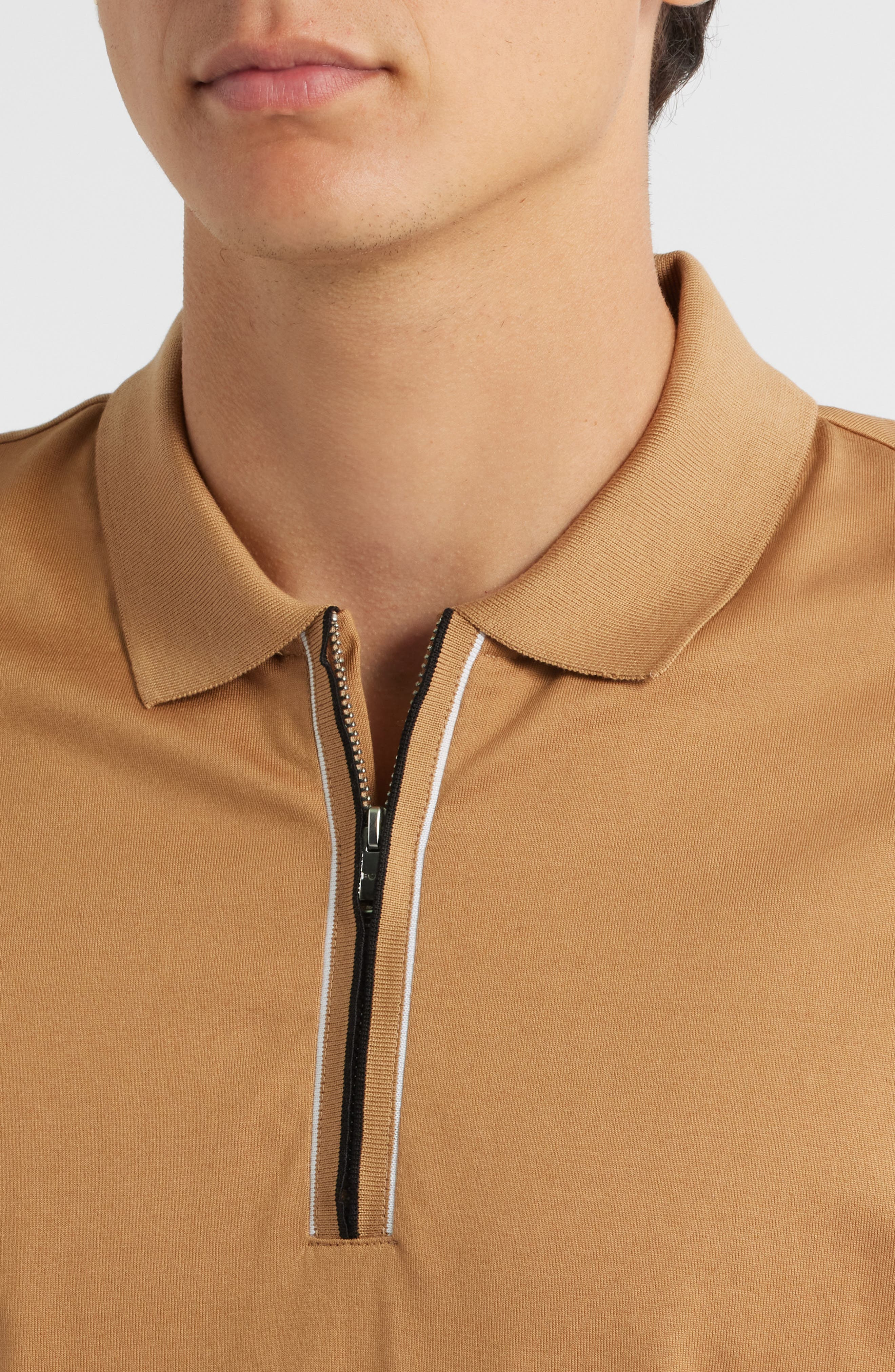 BOSS Paras Quarter Zip Cotton Polo in Medium Beige at Nordstrom - 4