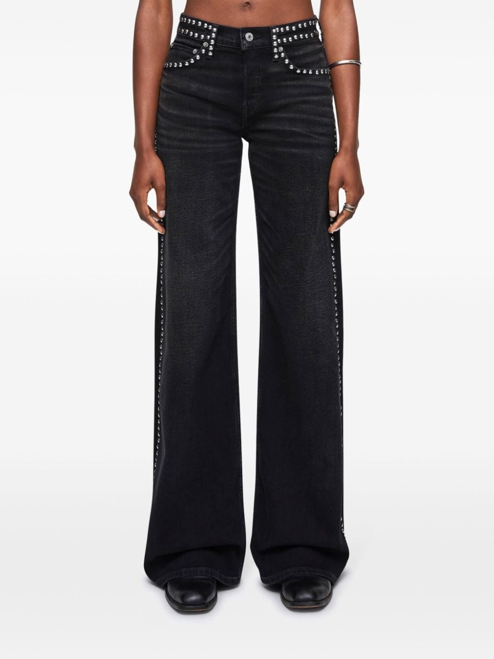 stud-embellished wide-leg jeans - 3