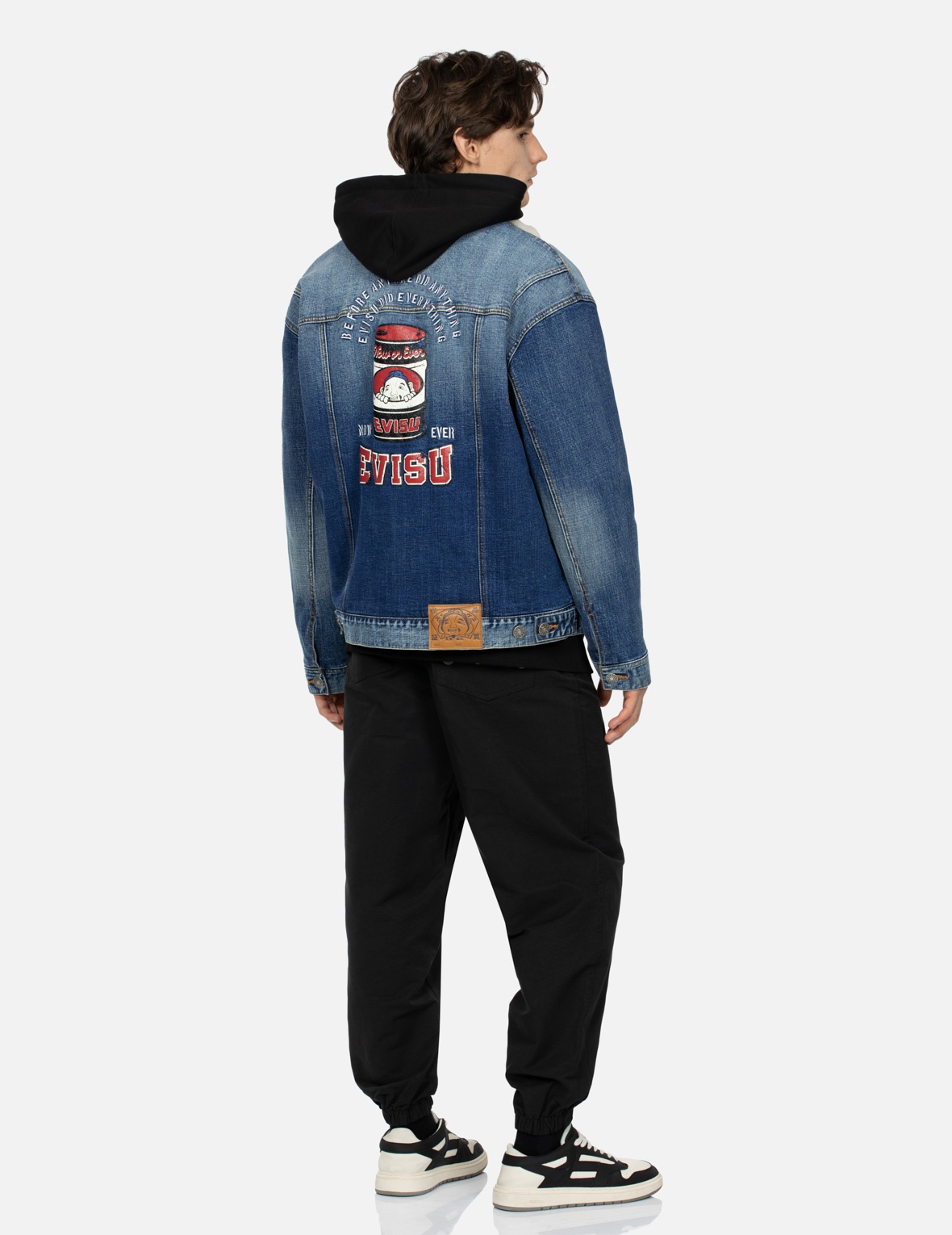 PEEPING GODHEAD AND OIL DRUM PRINT LOOSE FIT SHERPA DENIM JACKET - 3