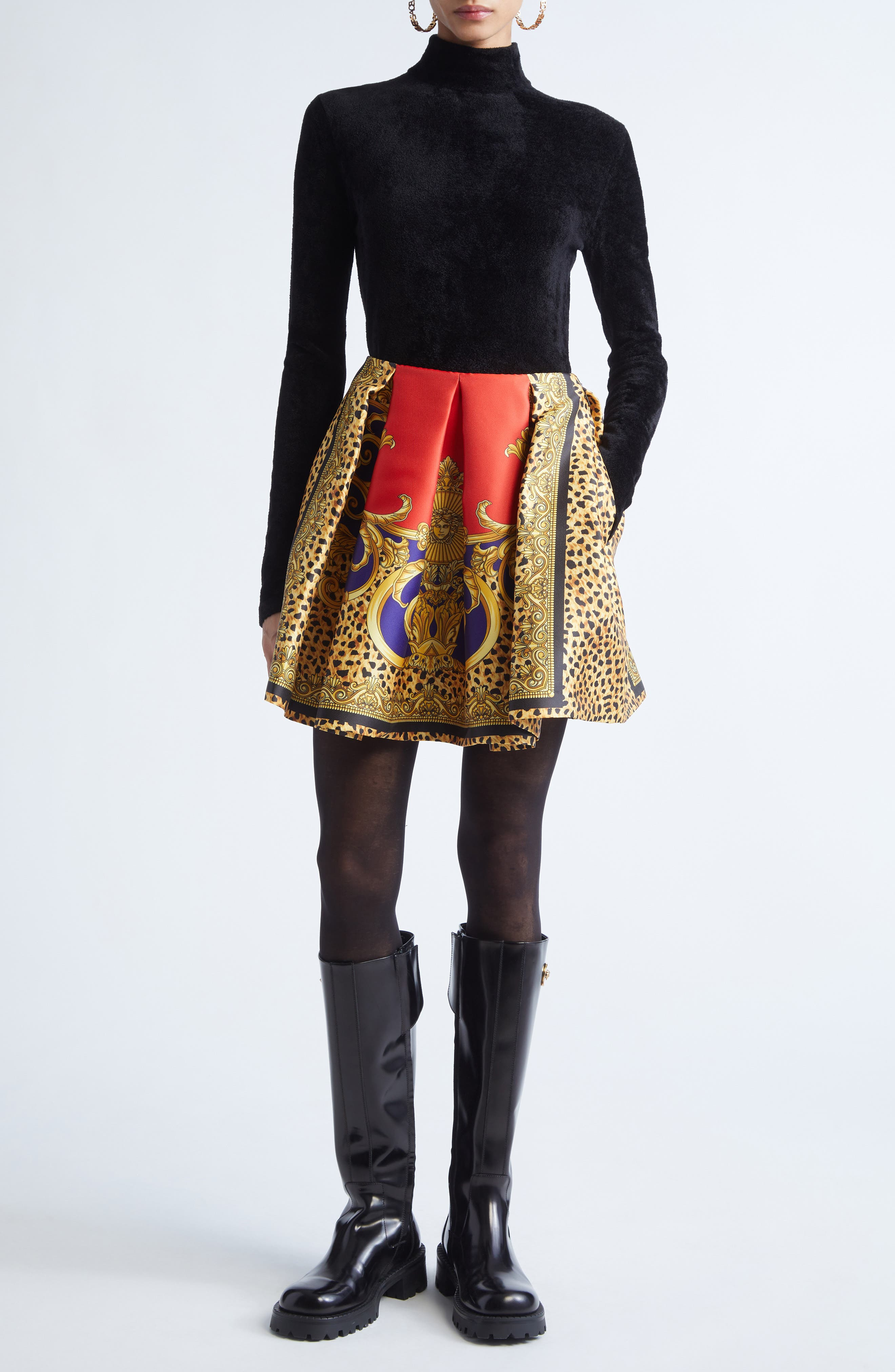 Versace Duchess Cheetah Barocco Pleated Silk Blend Skirt in Scarlet Ultramarine at Nordstrom - 2