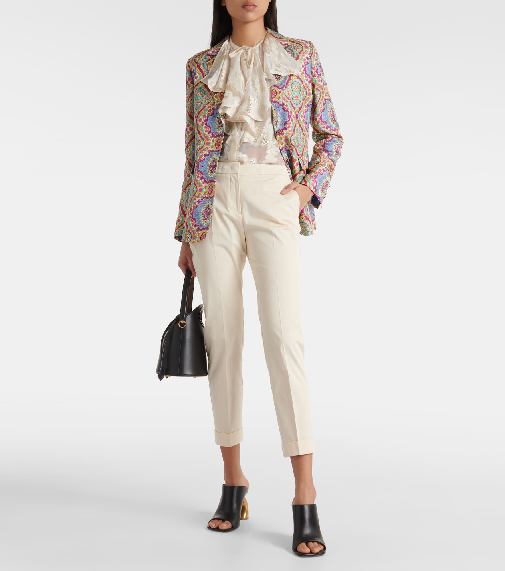 High-rise cotton-blend tapered pants - 2