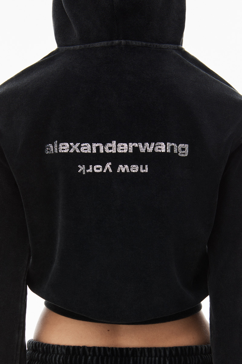 SHRUNKEN ZIP UP VELOUR HOODIE W/  DRAGON CRYSTAL HOTFIX 5