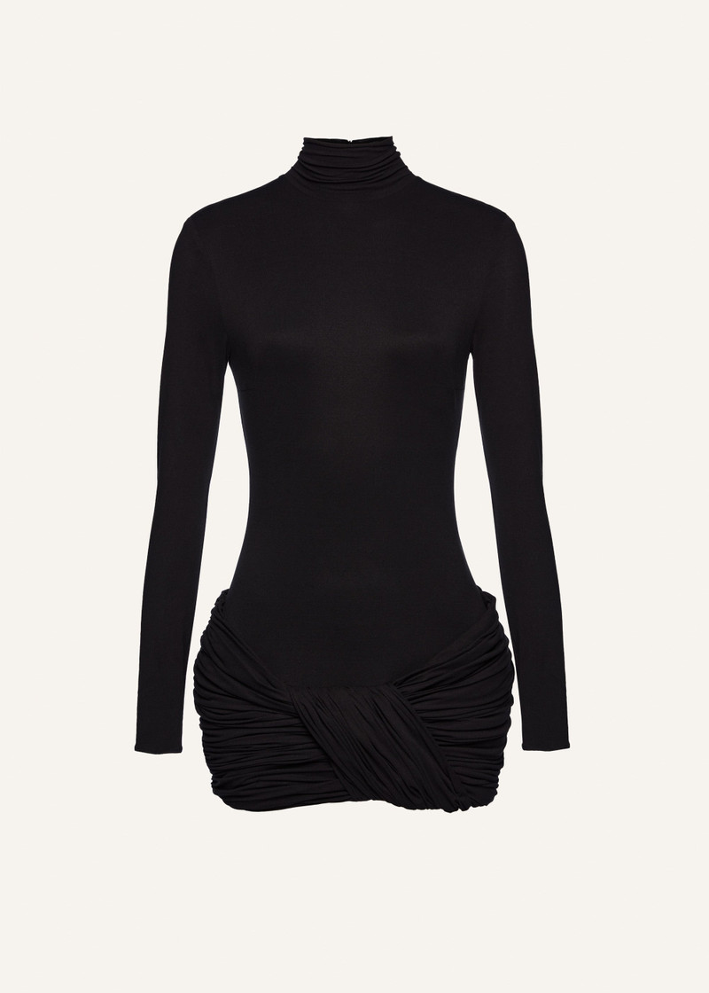 Long sleeve hip dress in black - 1
