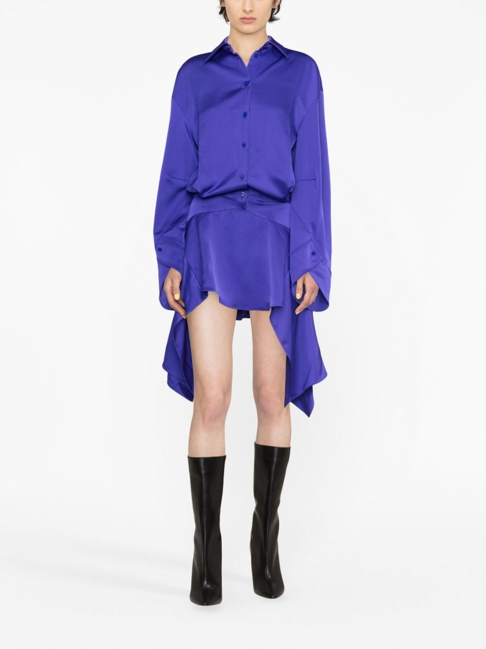 asymmetric-hem shirt dress - 2