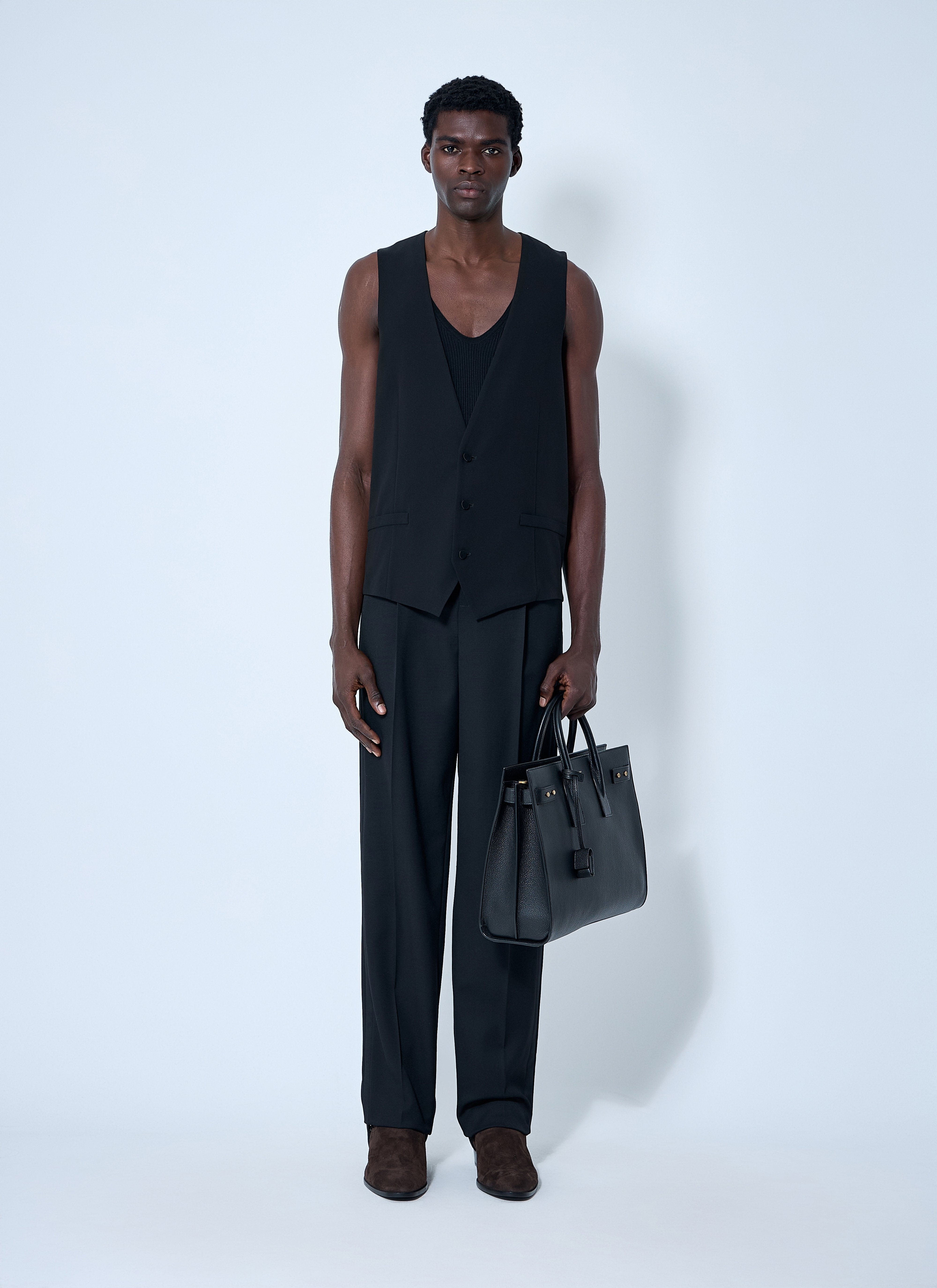 Saint Laurent Men Silk Crepe Waistcoat - 2
