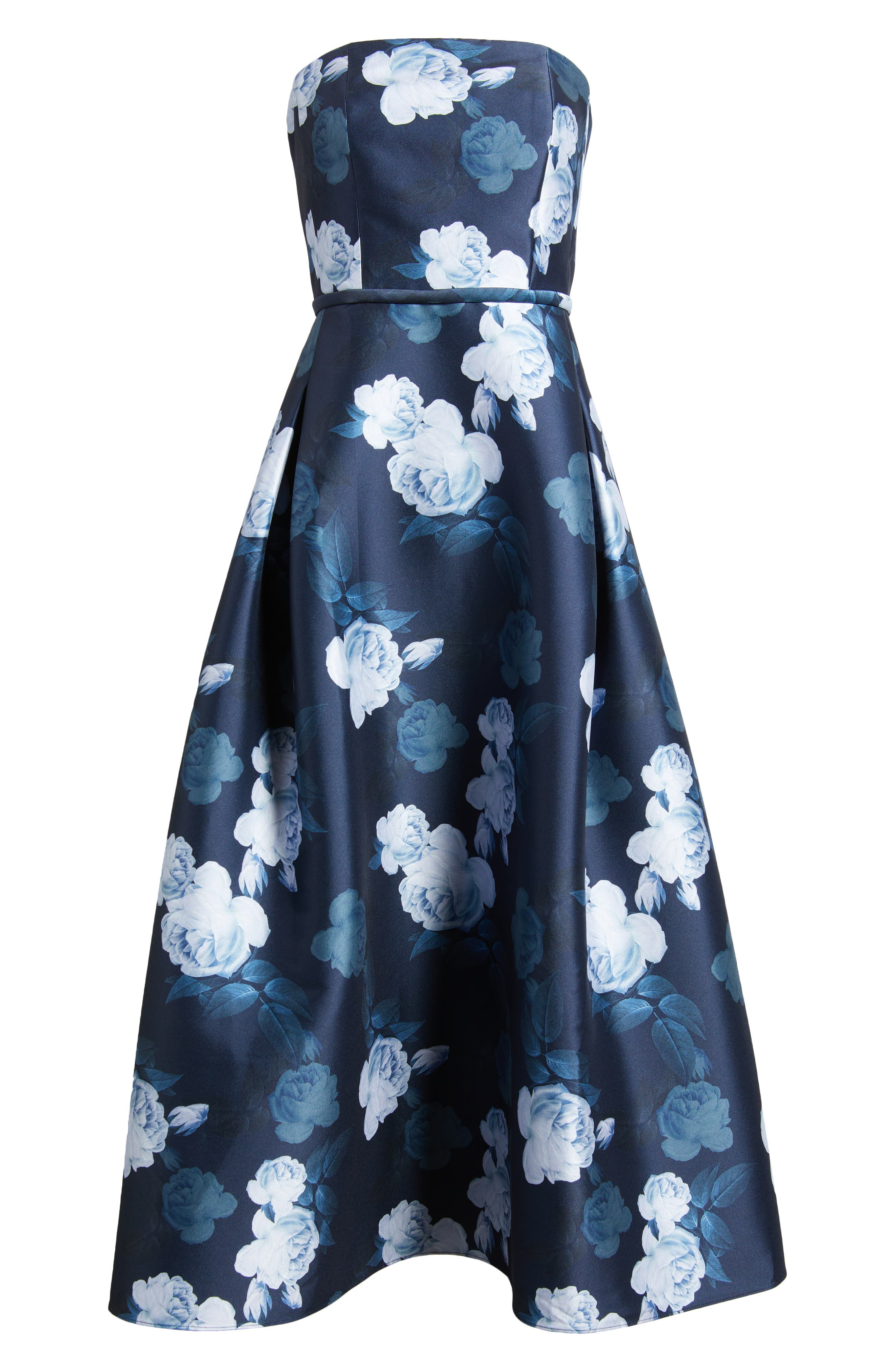 Sachin & Babi Shay Floral Strapless Stretch Mikado Cocktail Midi Dress in Midnight Glacial Rose at N - 5