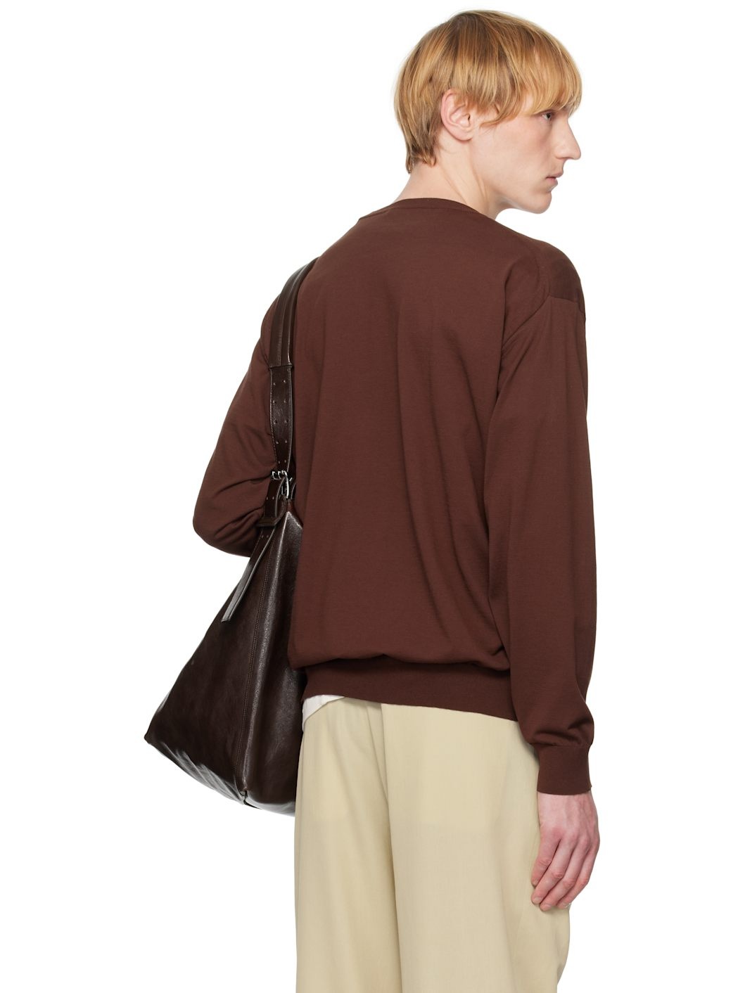 Brown Super High Gauge Cotton Knit Sweater - 3
