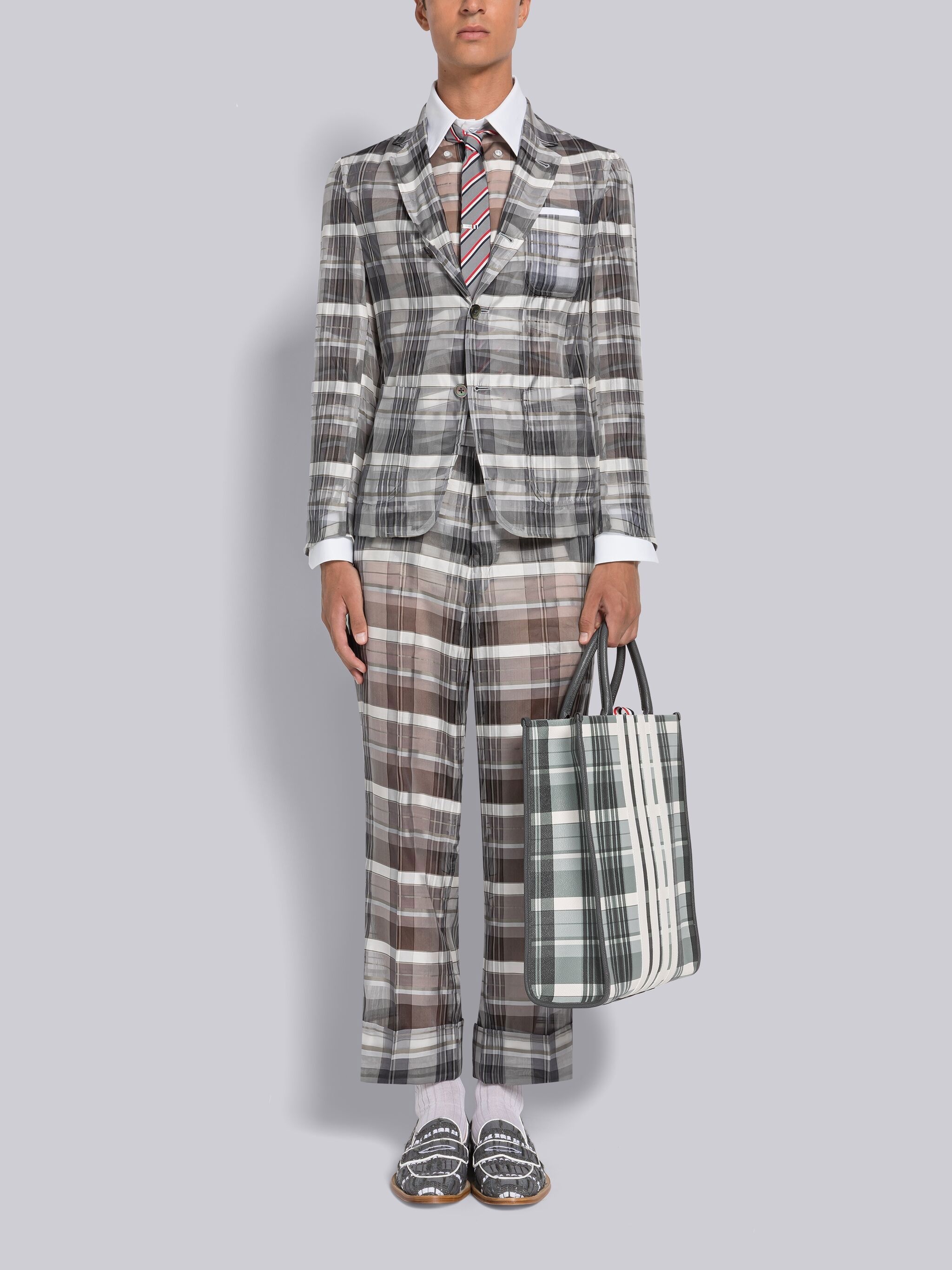 Yarn Dyed Silk Organza Madras Beltloop Trouser - 4