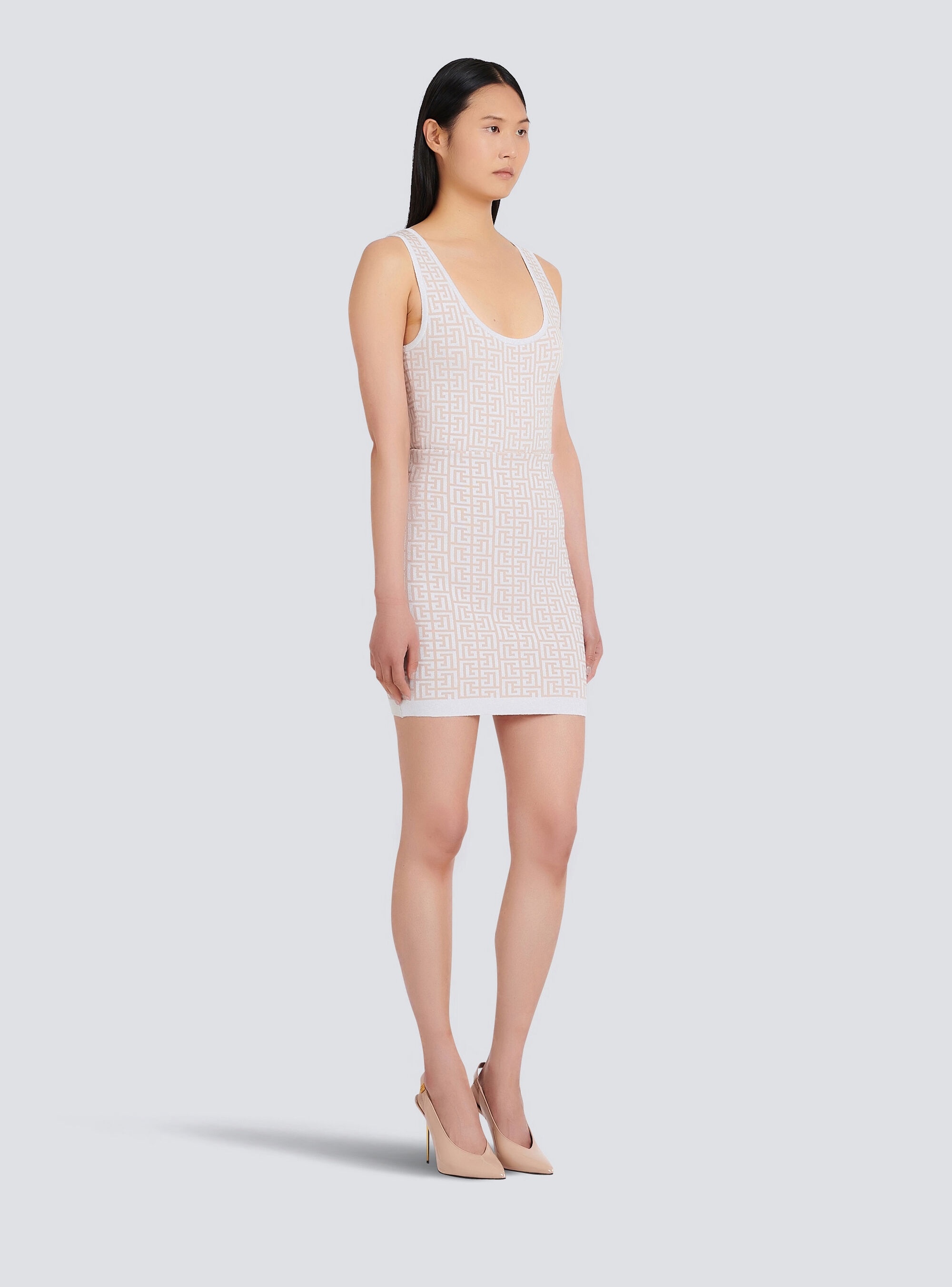 Short knit skirt with Balmain monogram - 4