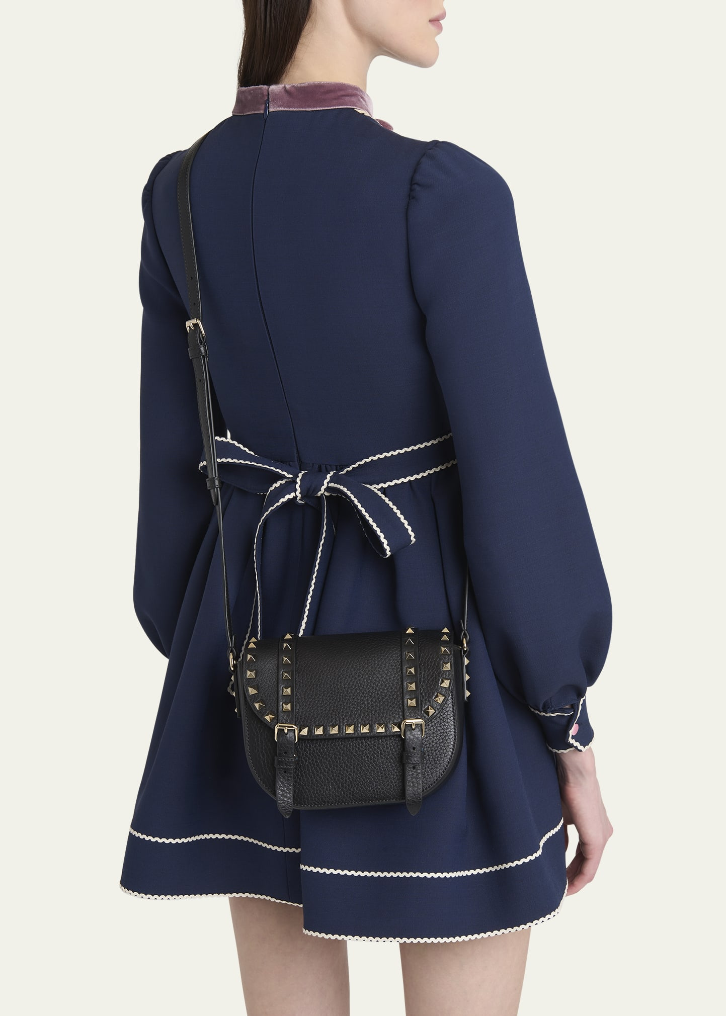 Small Rockstud Leather Saddle Crossbody Bag - 2