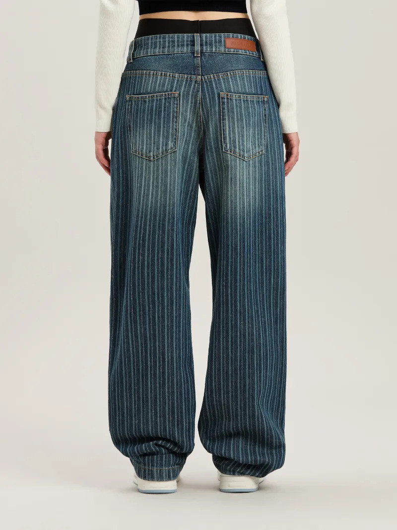 Laser pinstriped denim pants 5