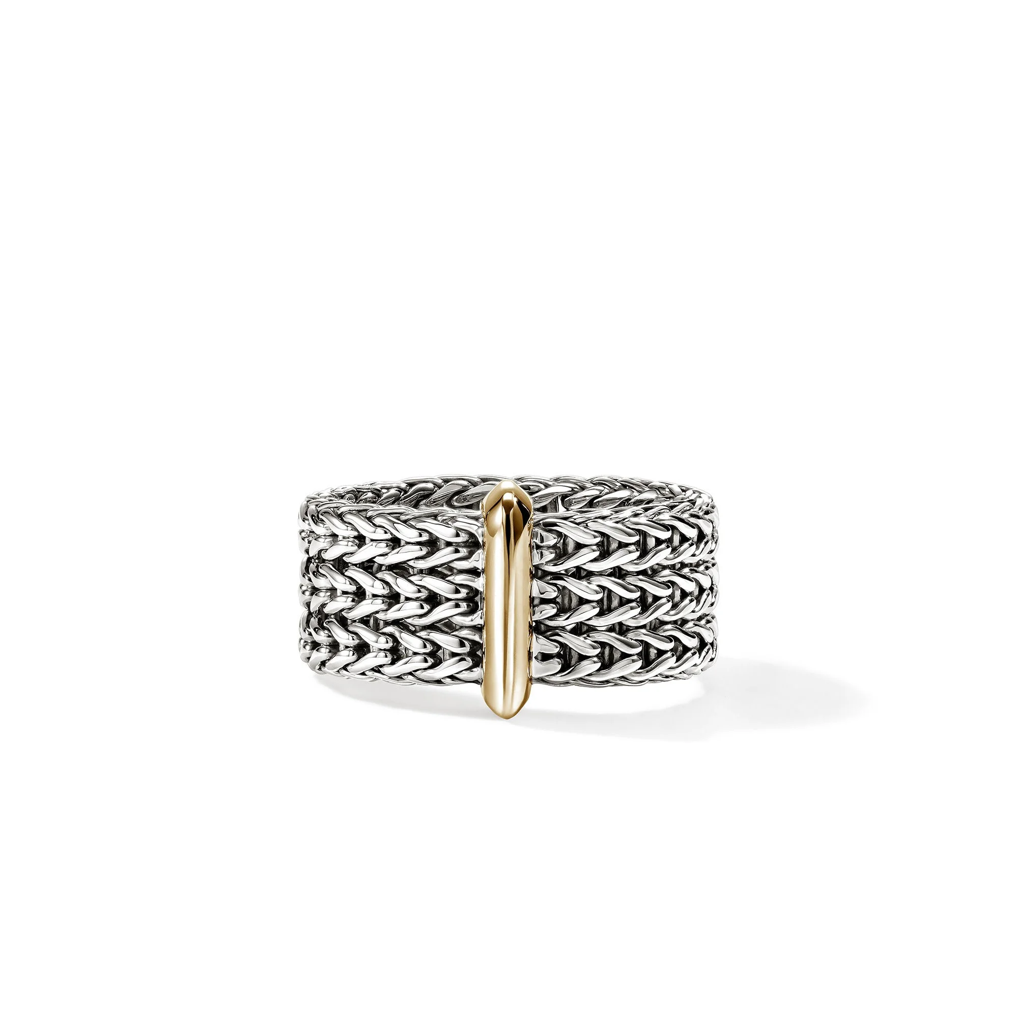 Icon Link Bar Ring, Sterling Silver, Gold, 9MM - 1
