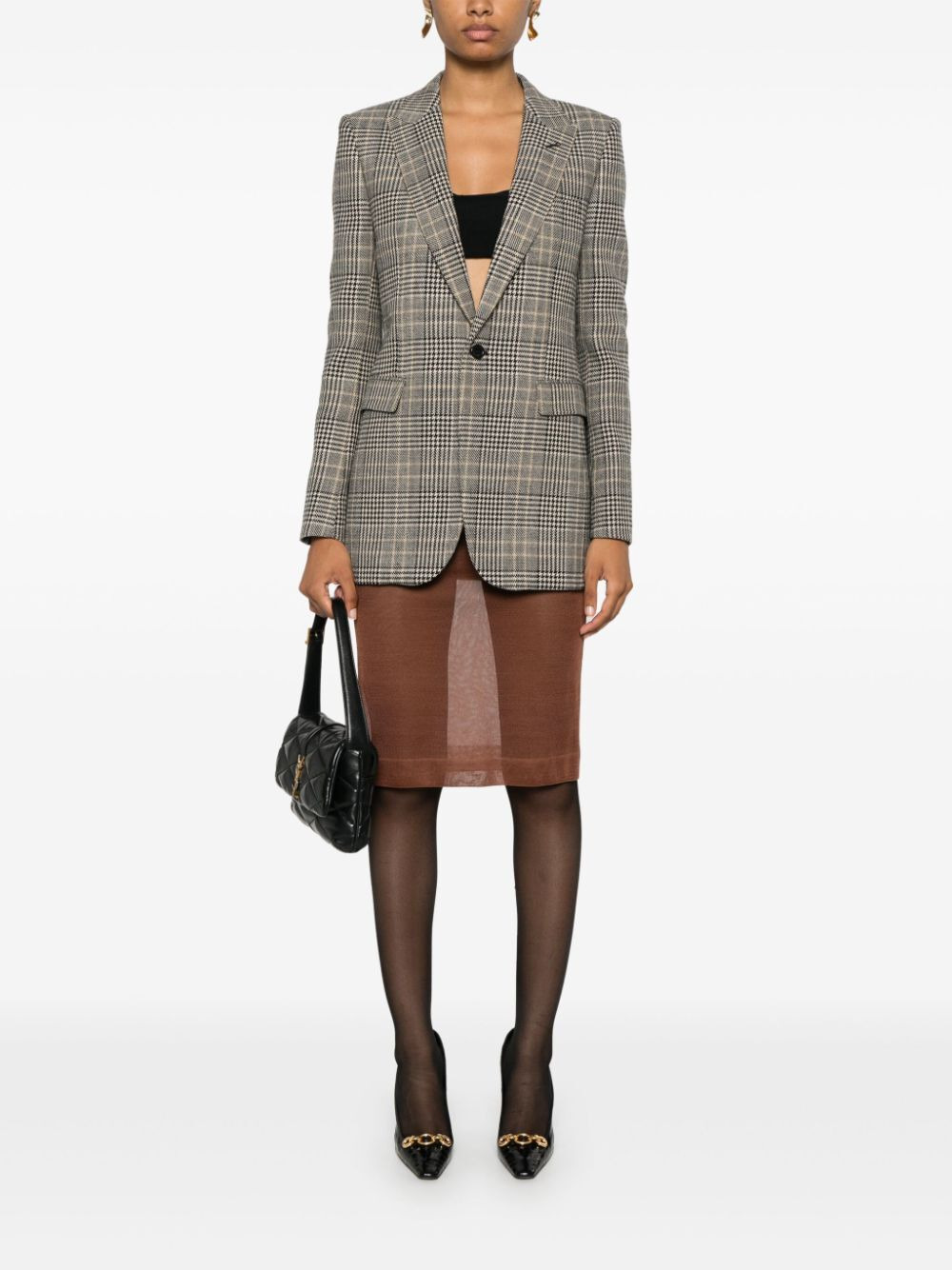 Saint Laurent Paris Women Sheer Silk Knitted Pencil Skirt - 5