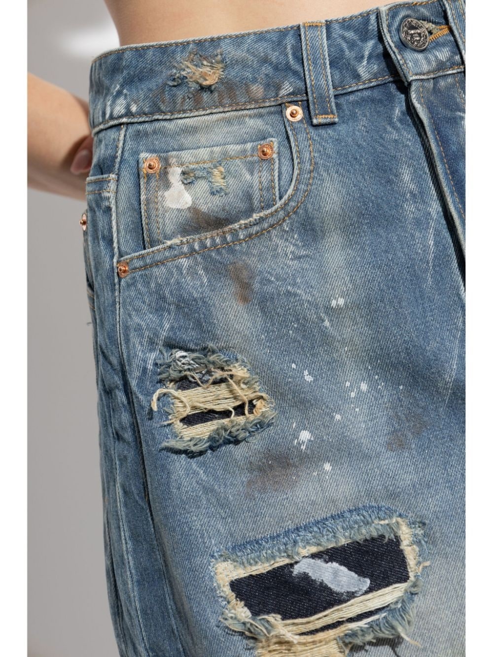 distressed maxi denim skirt - 5
