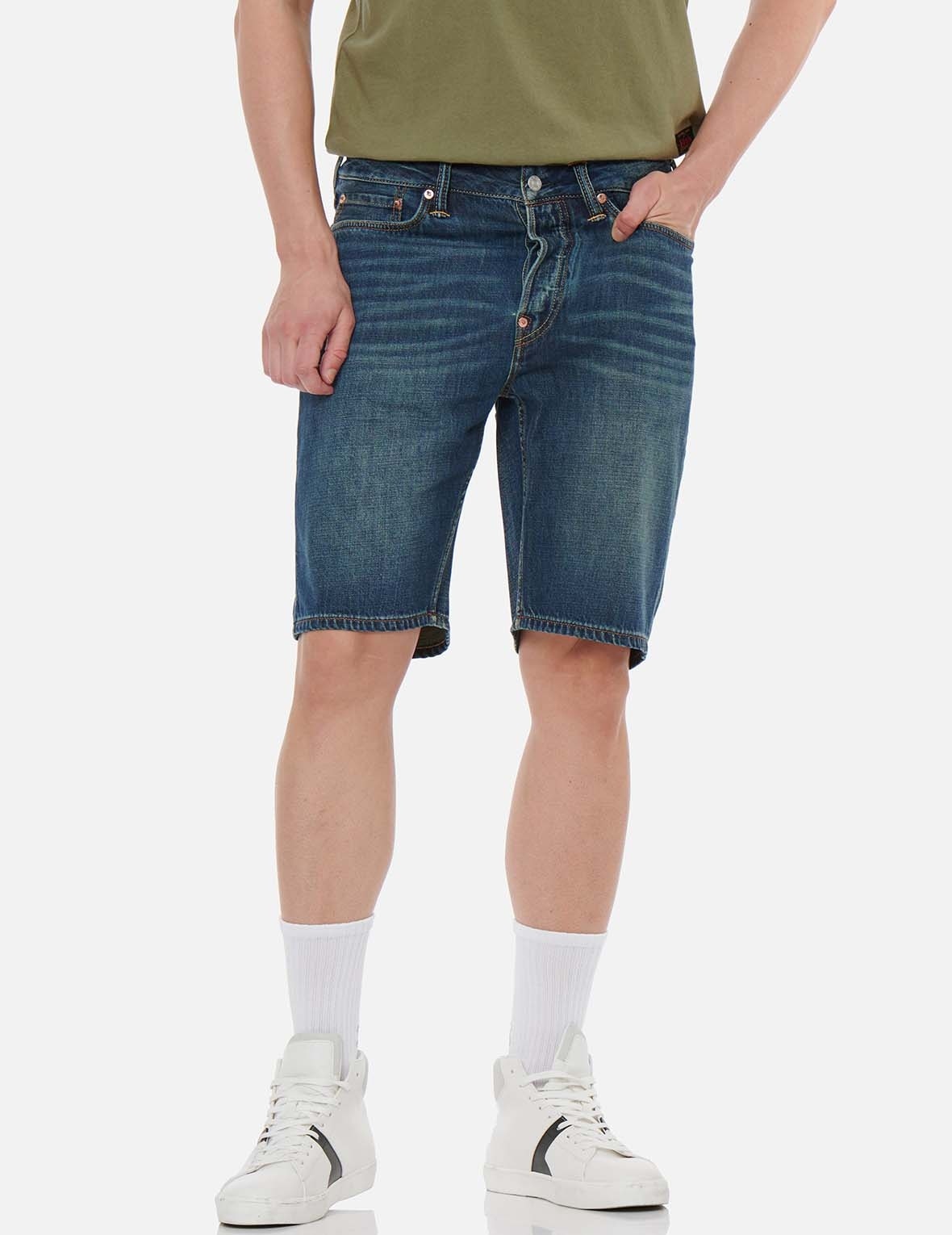 DAICOCK DISCHARGED PRINT AND EMBROIDERY DENIM SHORTS - 4