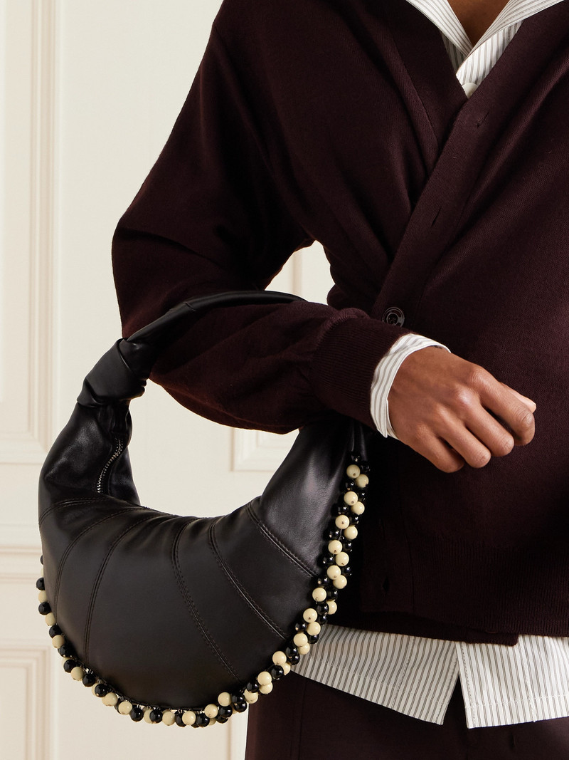 Lemaire Mini Fortune Croissant Bead-embellished Paneled Leather Shoulder Bag outlook