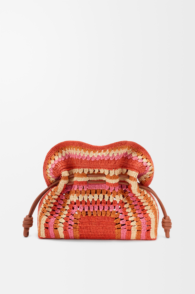 Medium Flamenco clutch in raffia and calfskin 6
