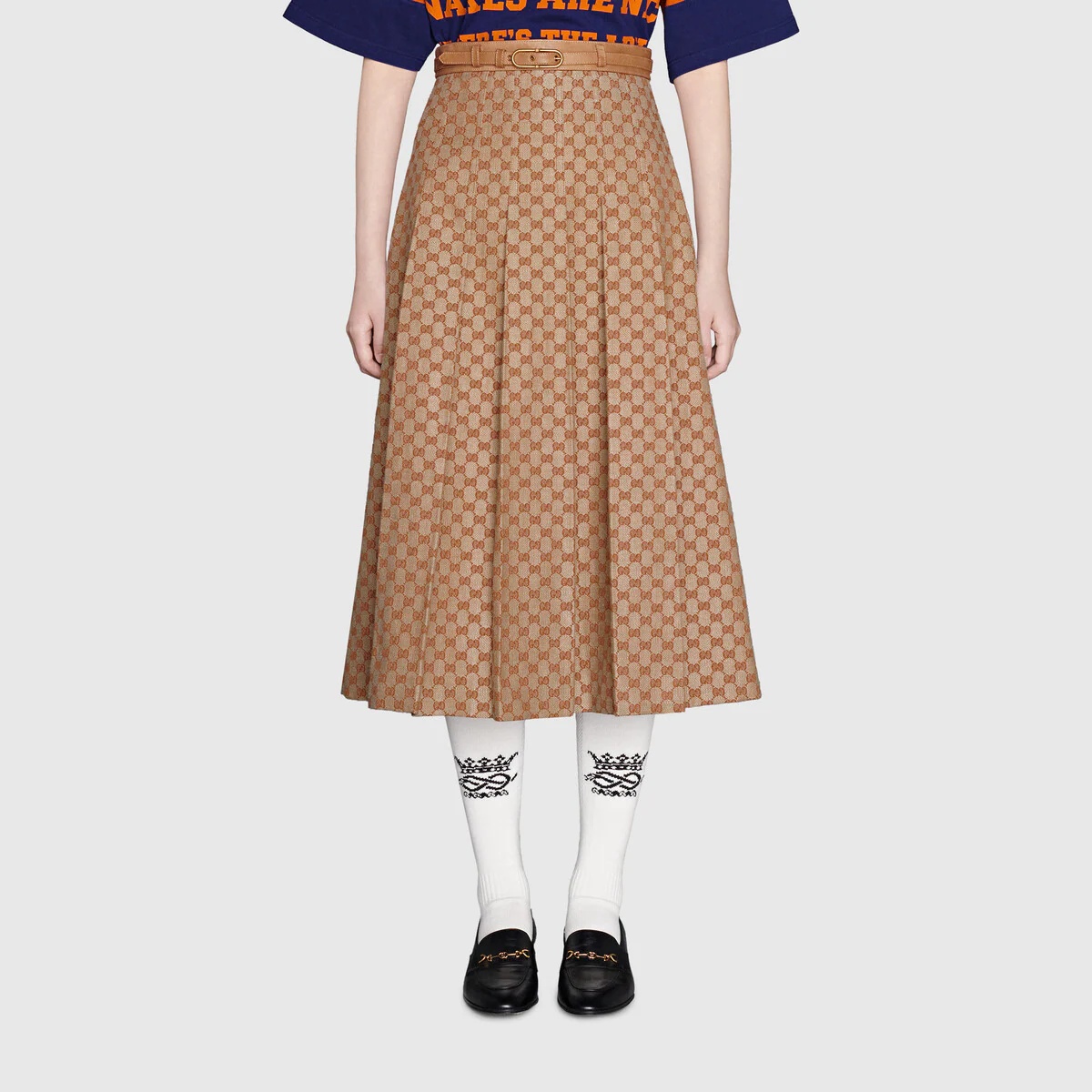 GG linen canvas pleated skirt - 3