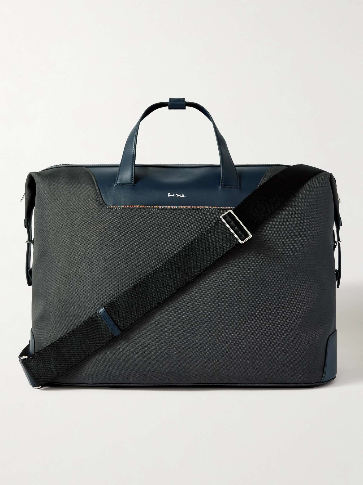 Leather-Trimmed Canvas Holdall - 1