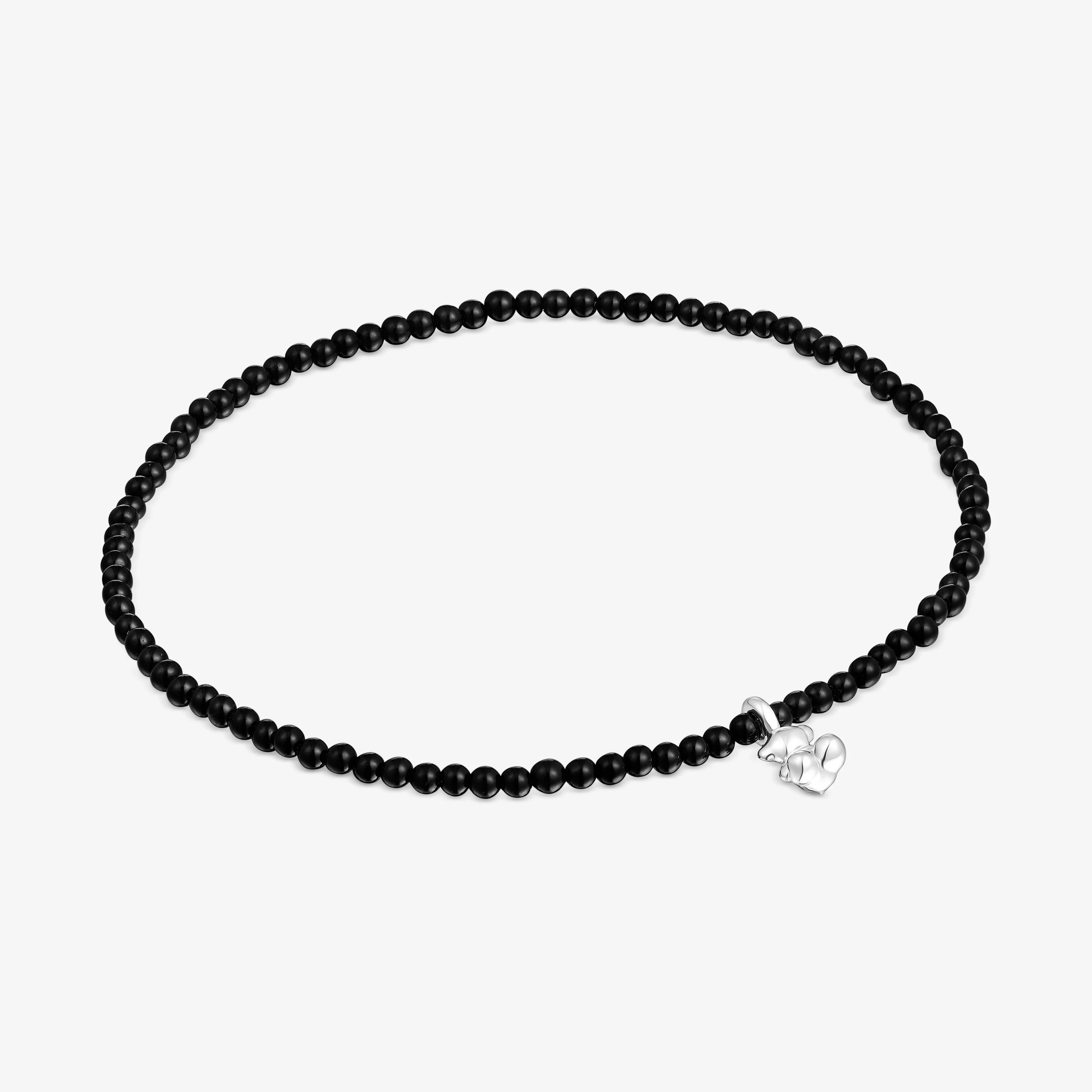 Elastic Bold Bear Bracelet with onyx and silver bear charm - 1