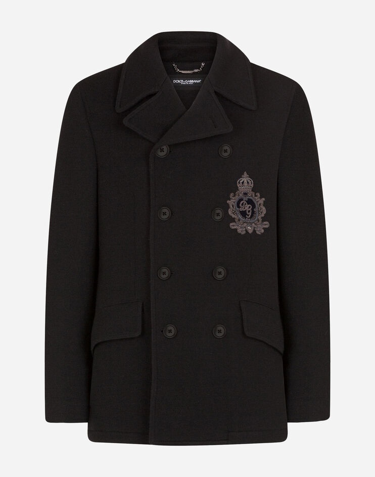 Jersey wool pea coat with patch embellishment - 3