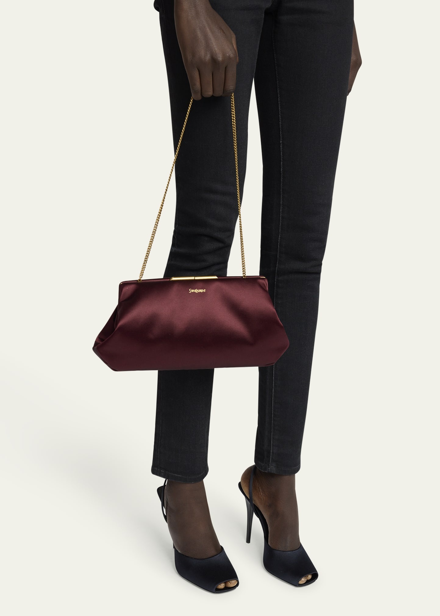 Small Clutch Bag in Satin with Chain - 2