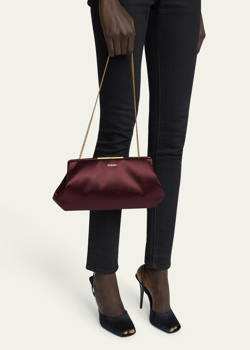 SAINT LAURENT Small Clutch Bag in Satin with Chain outlook