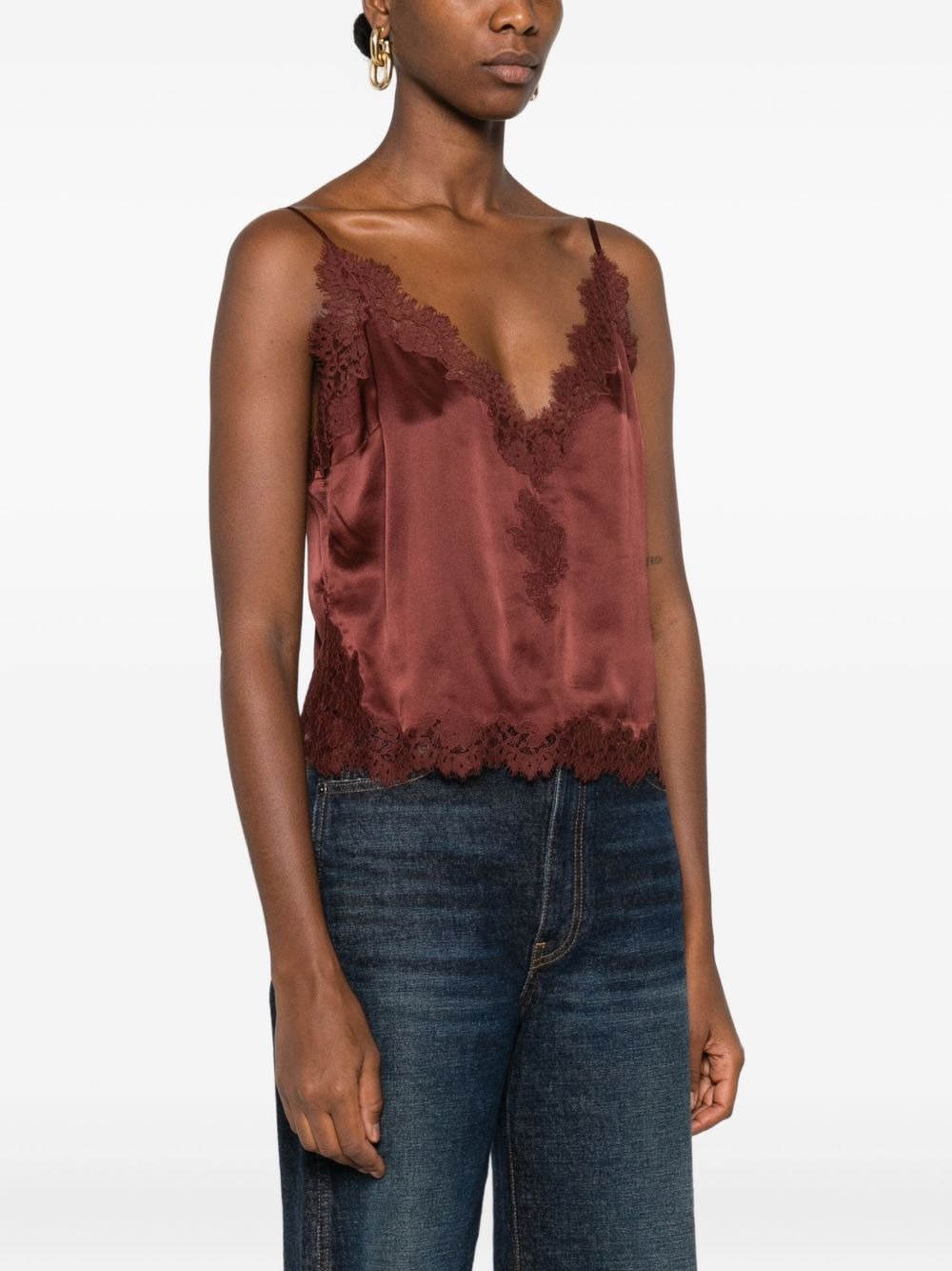 lace-trimmed satin top - 3