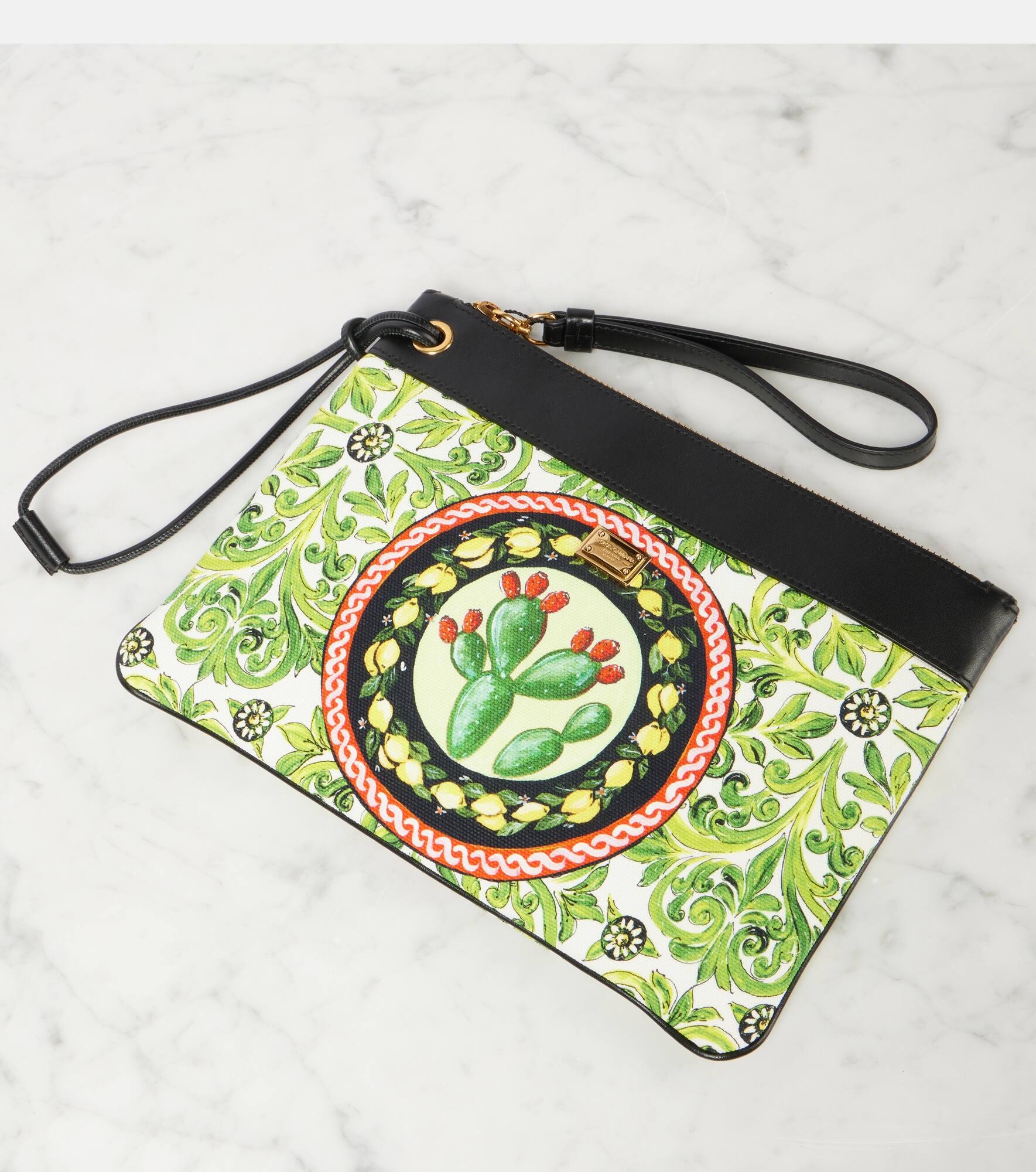 Printed leather-trimmed canvas clutch - 6