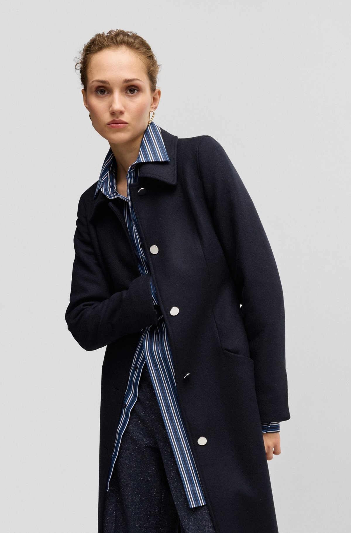 BELTED FORMAL COAT IN TWILL WITH METALLIC BUTTONS - 6