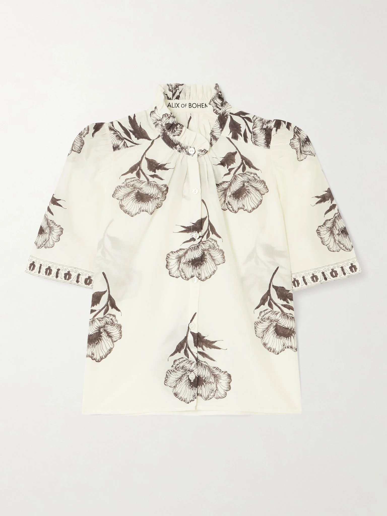 Winn Obsidian Poppy floral-print cotton and silk-blend blouse Off-white - 1
