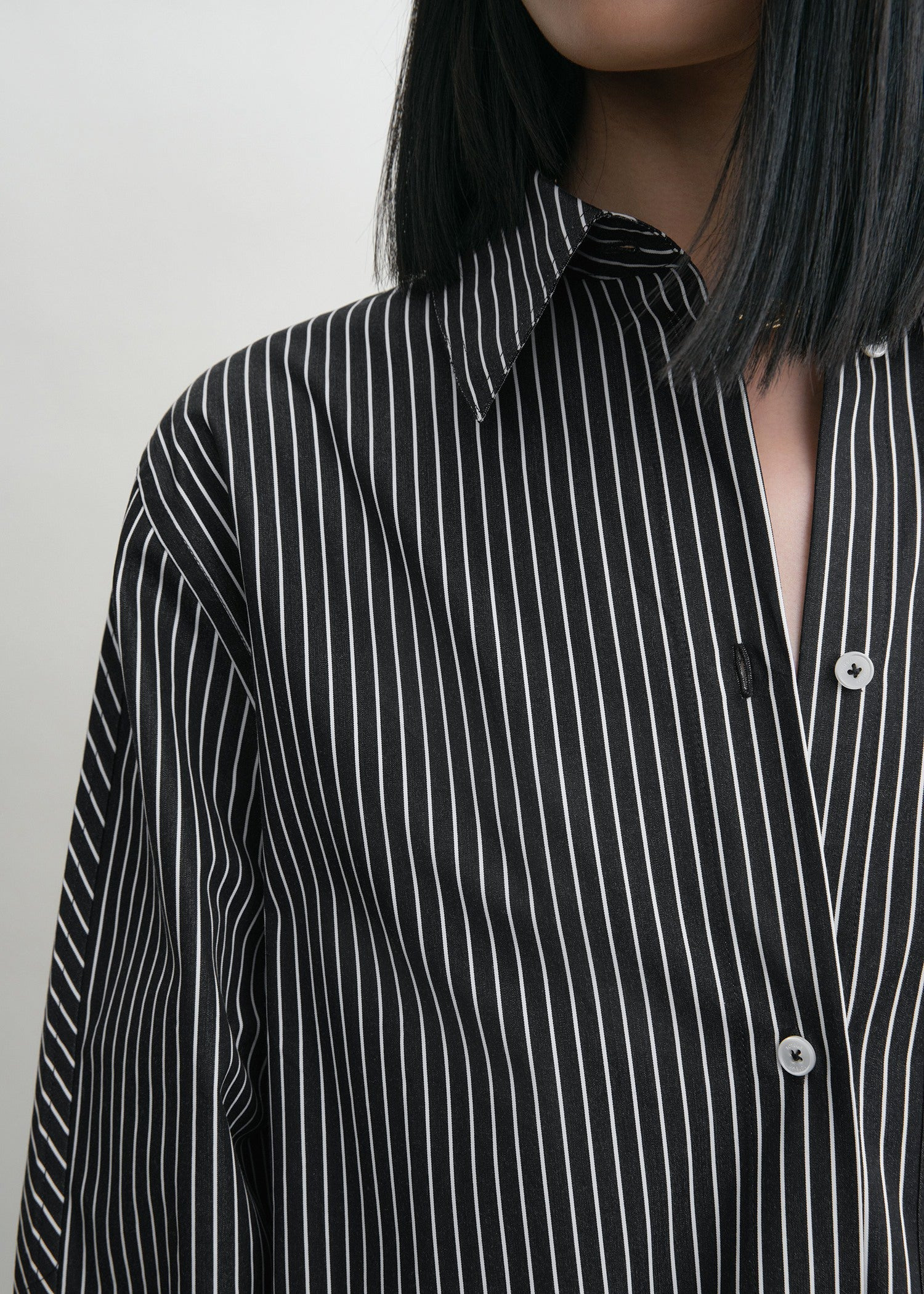 Striped kimono-sleeve shirtdress black/white - 5