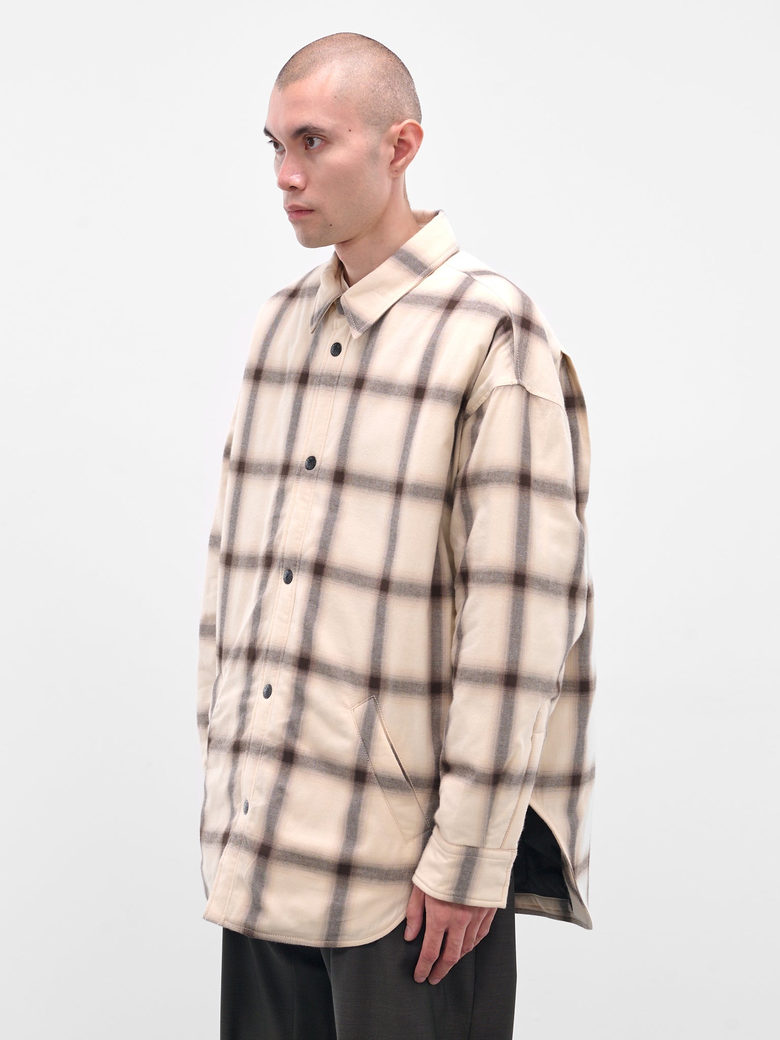 Beige Flannel Button-Up Shirt - 2