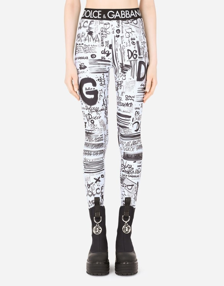 Spandex jersey leggings with DG graffiti print - 1