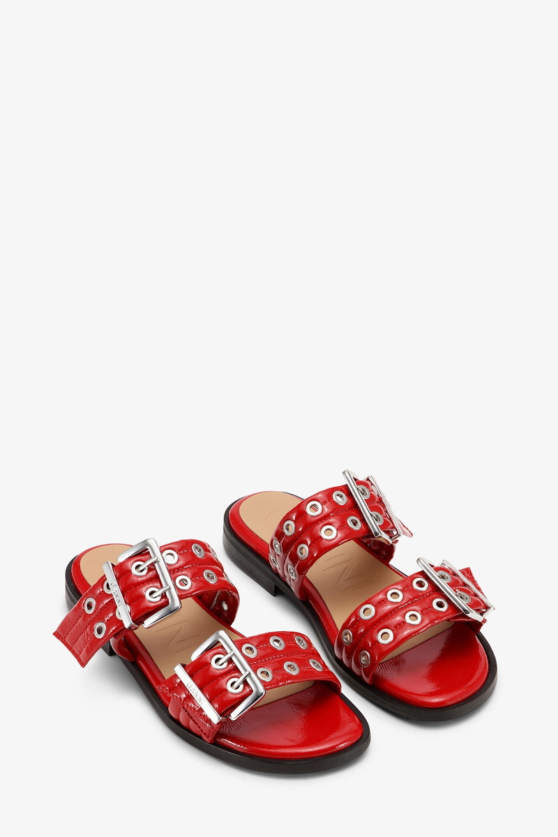 GANNI RED FEMININE BUCKLE TWO-STRAP SANDALS outlook