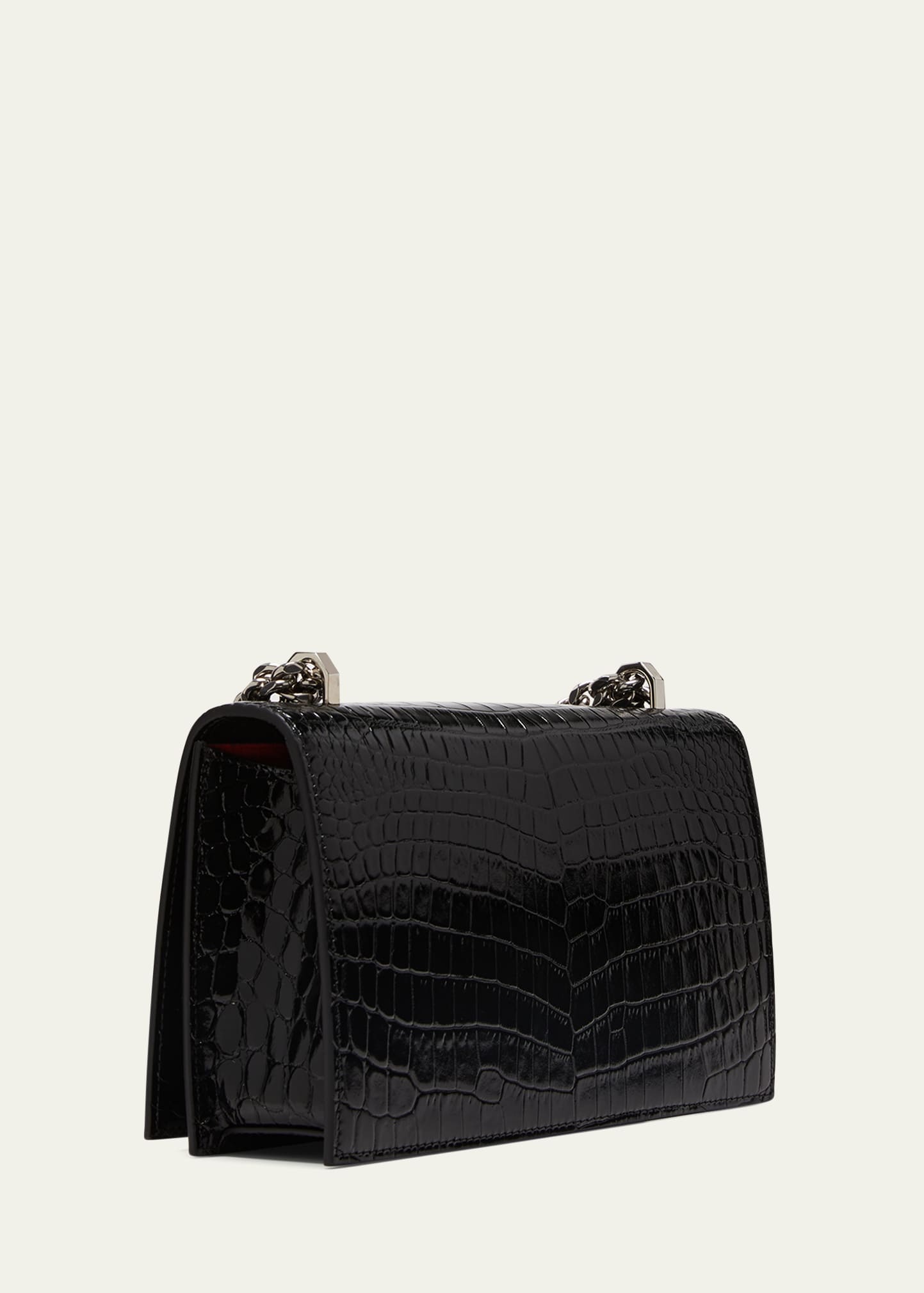 Shiny Croc-Embossed Jeweled Shoulder Bag - 3