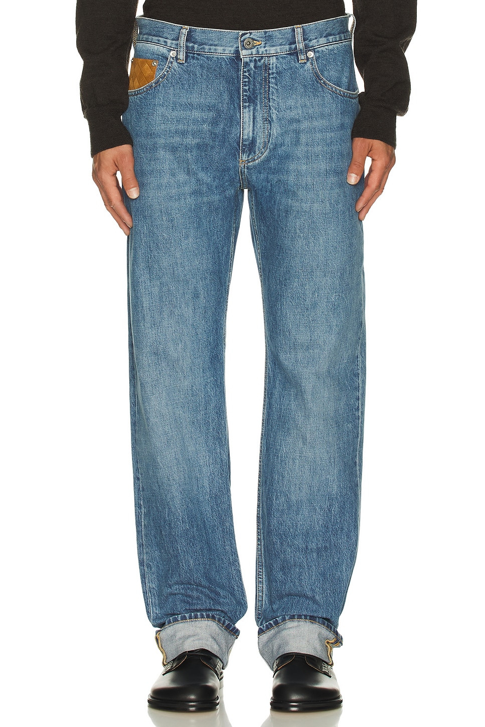 Vintage Indigo Turn Up Denim Straight Trousers - 3