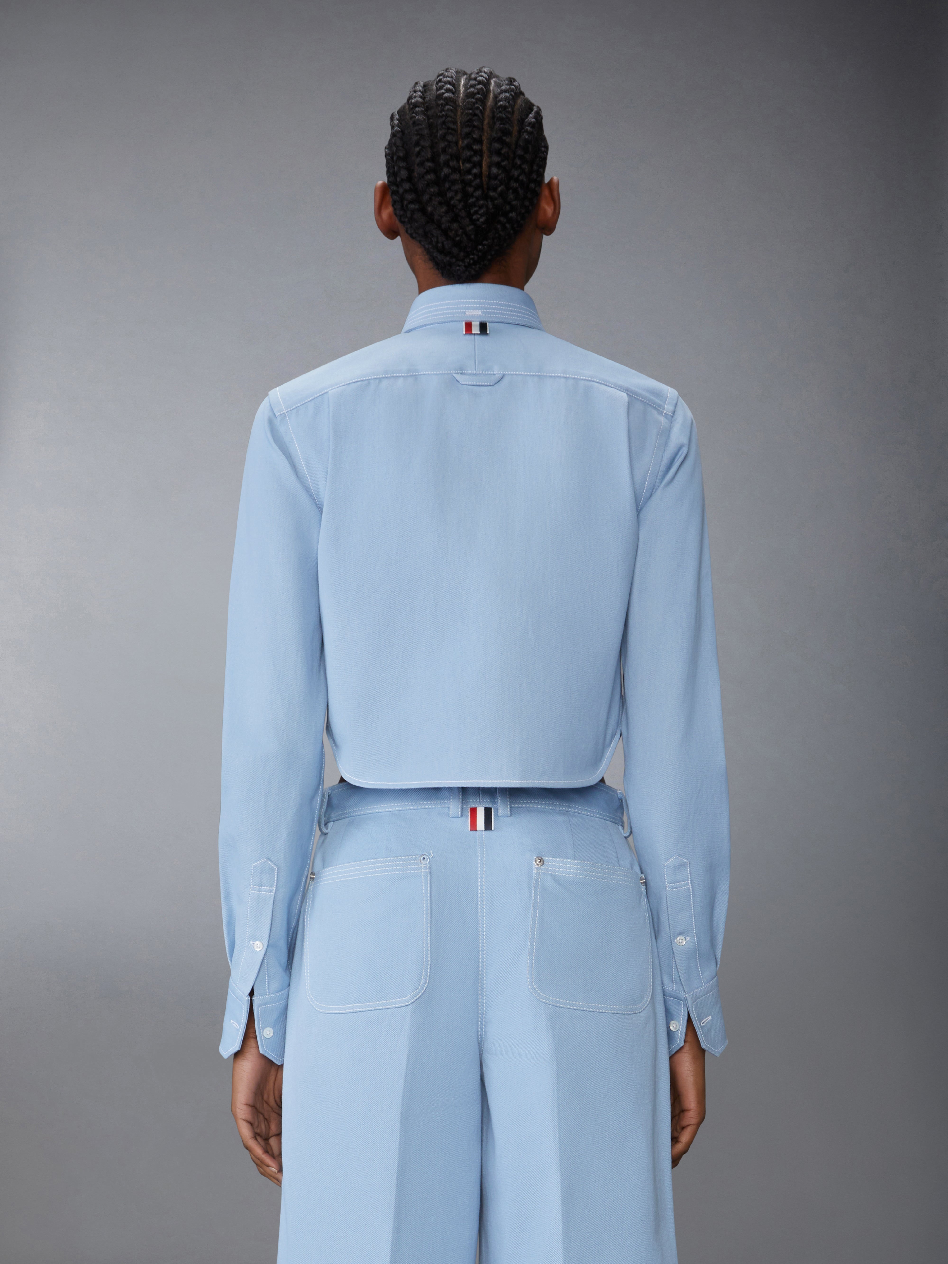 DENIM CLASSIC CROPPED LONG SLEEVE SHIRT - 3