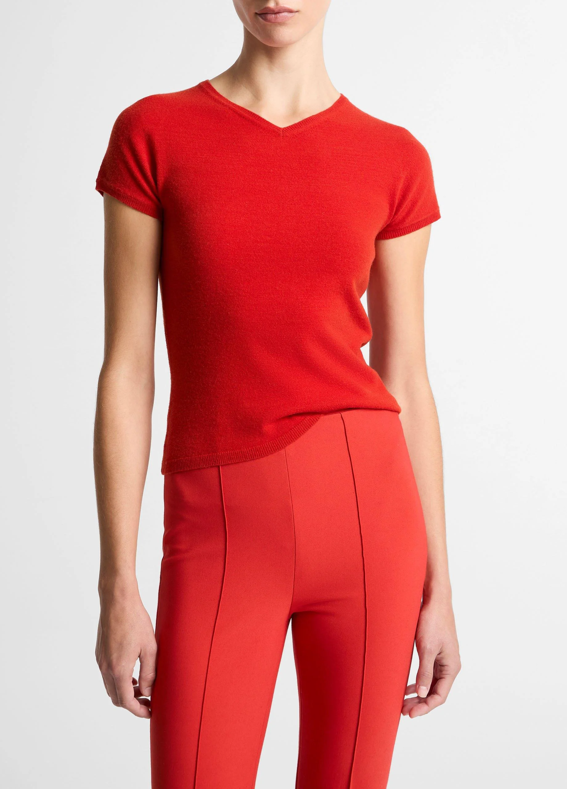 Wool & Cashmere-Blend High V-Neck Short-Sleeve Sweater - 1
