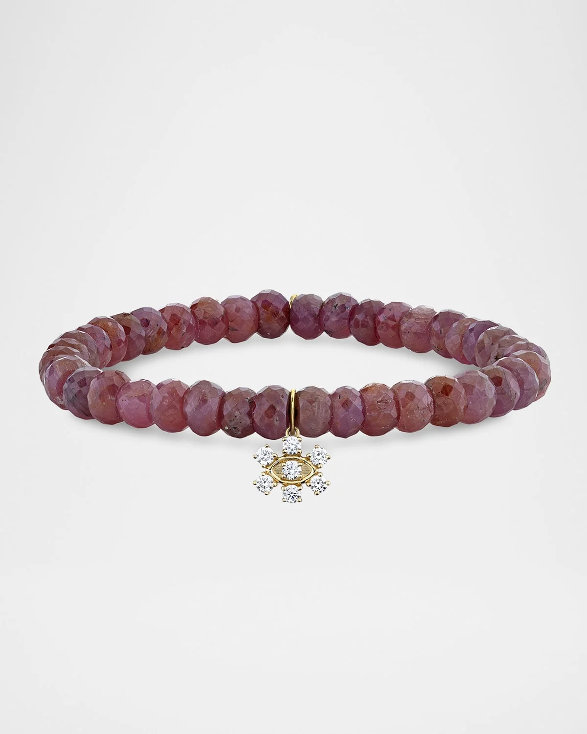 Marquise Eye Prong-Set Flower on Pink Sapphire Bead Bracelet - 1