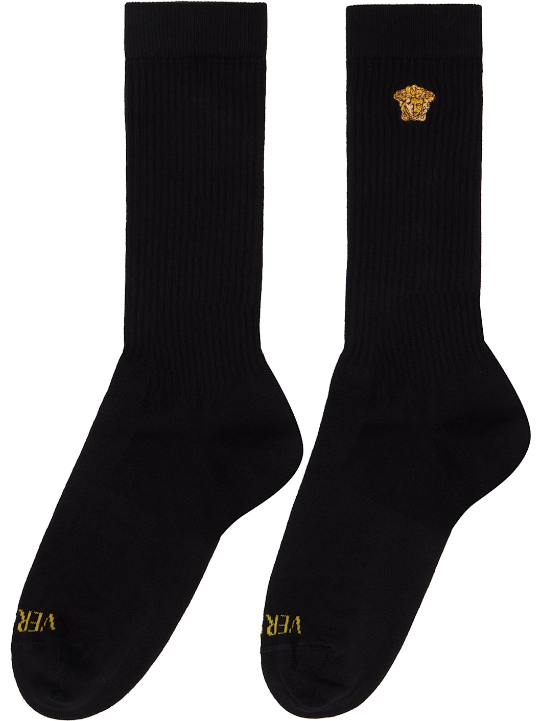 Black & White Embroidered Medusa Ribbed Socks - 2