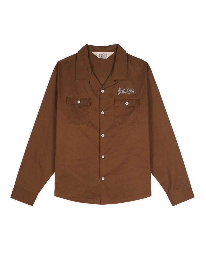 Poplin Camp Collar Shirt - Chocolate - 1