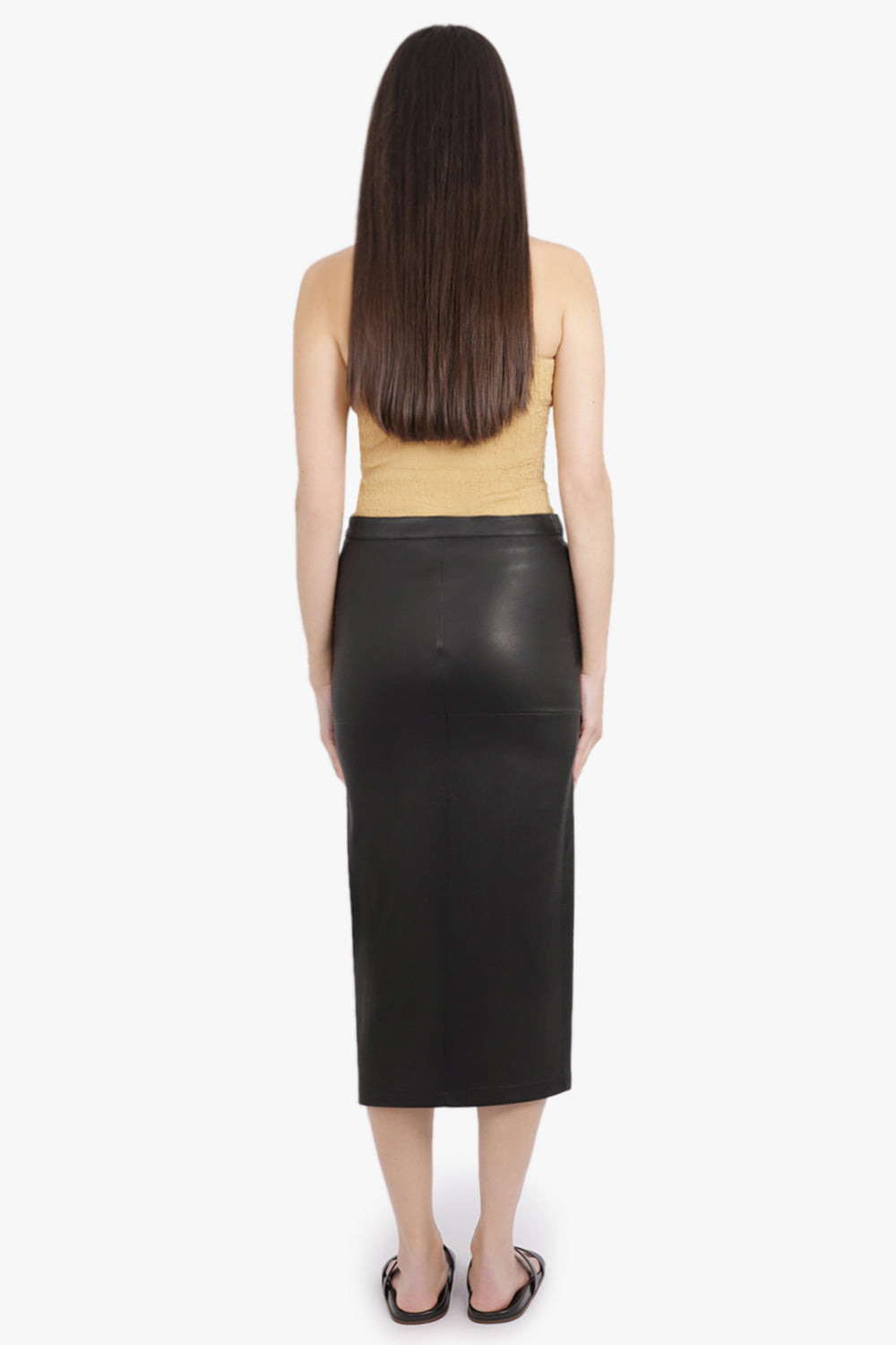 LEATHER ASYMMETRIC RUCHED MIDI SKIRT | BLACK - 5